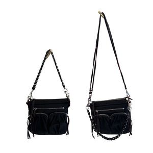 MZ Wallace black nylon with Italian leather adjustable straps crossbody bag